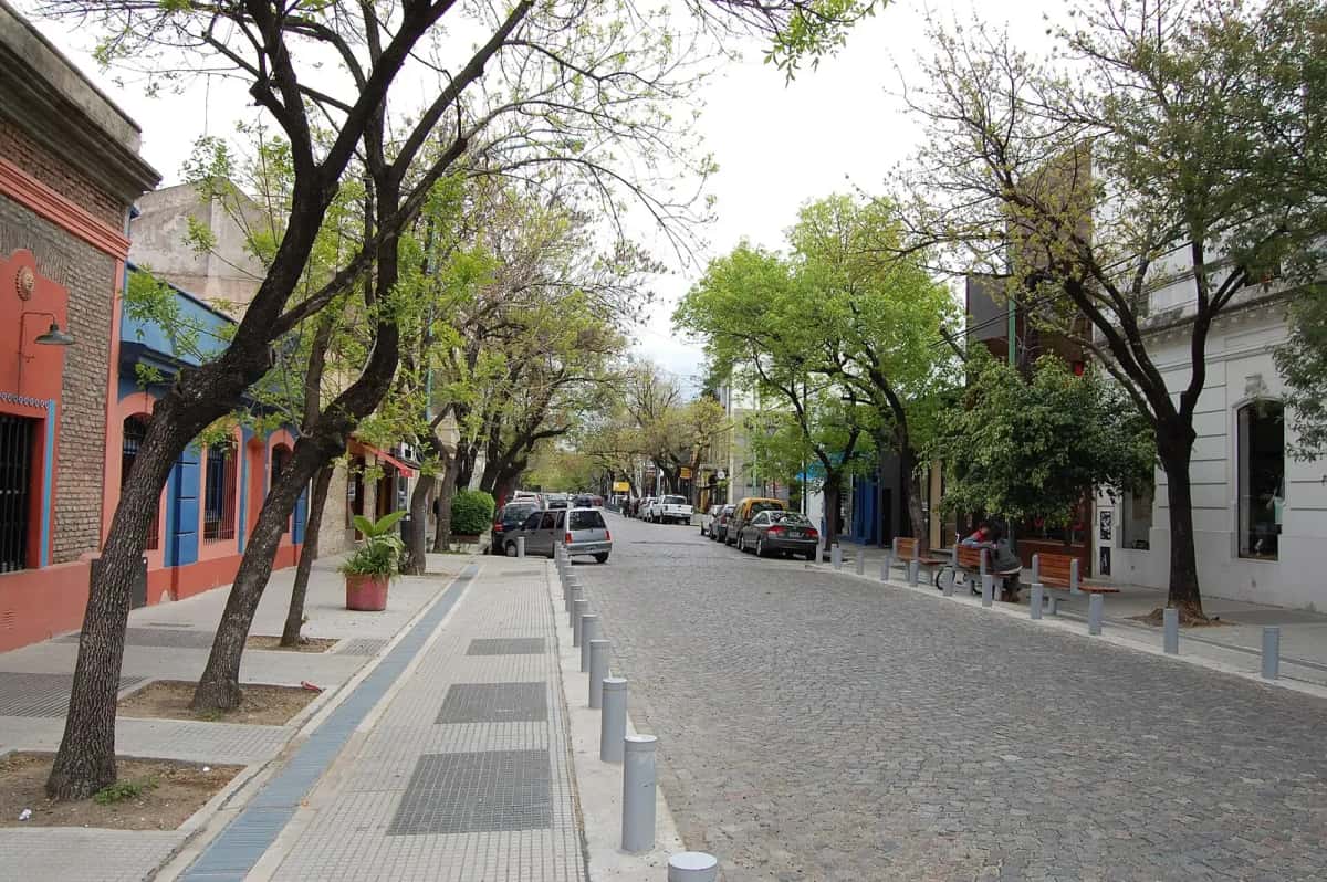 Rue pavée et arborée de la calle Gurruchaga, dans le quartier de Palermo Soho, à Buenos Aires